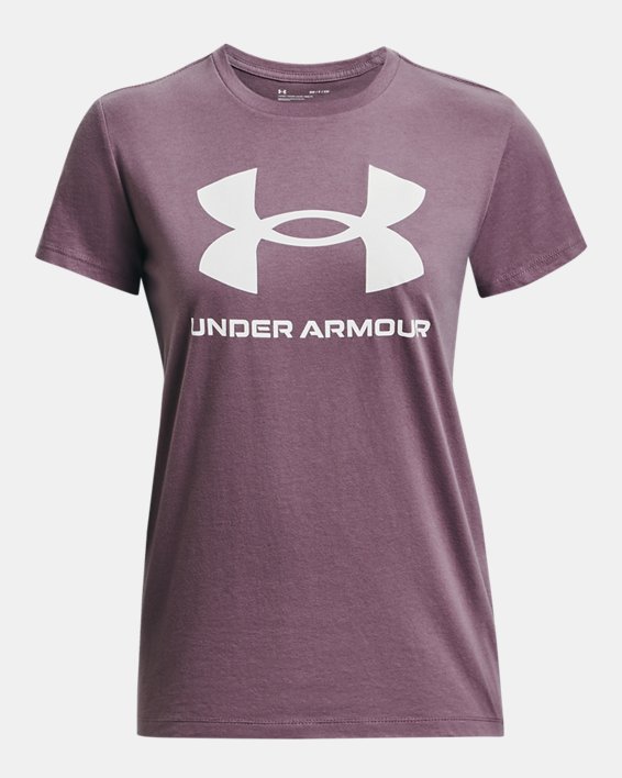 Women's UA Rival Logo Short Sleeve in Purple image number 4